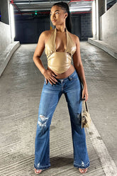 Big Mood V Front Low Rise Flare Jeans - Medium Blue Wash Ins Street